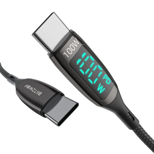 USB Type-C to Type-C cable - BlitzWolf® BW-TC23 - 1.8 meter length, LED display, PD3.0 - 100W, 20V/ 5A charging power