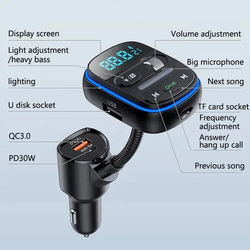 HiGi® T78 – Zigarettenanzünder FM-Transmitter MP3-Player + U