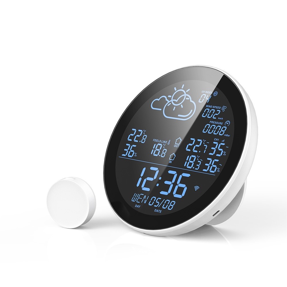 RSH wifi / ble weather station clock with Tuya APP five-day weather station  indoor outdoor temperature and humidity, Weather Station