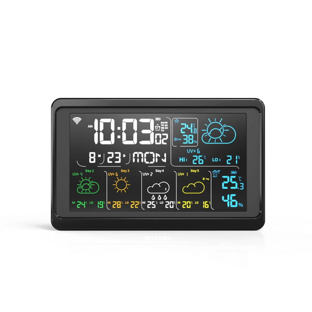 RSH wifi / ble weather station clock with Tuya APP five-day weather station  indoor outdoor temperature and humidity, Weather Station