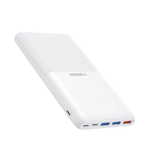 Veger S22 power bank - 20000mAh capacity, ultra-thin & non-slip design, simultaneous charging of 4 devices, LED charging indicator - white