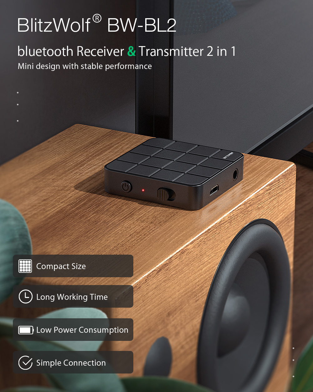 BlitzWolf® BW-BL2 Bluetooth V5.0 Music Receiver Transmitter