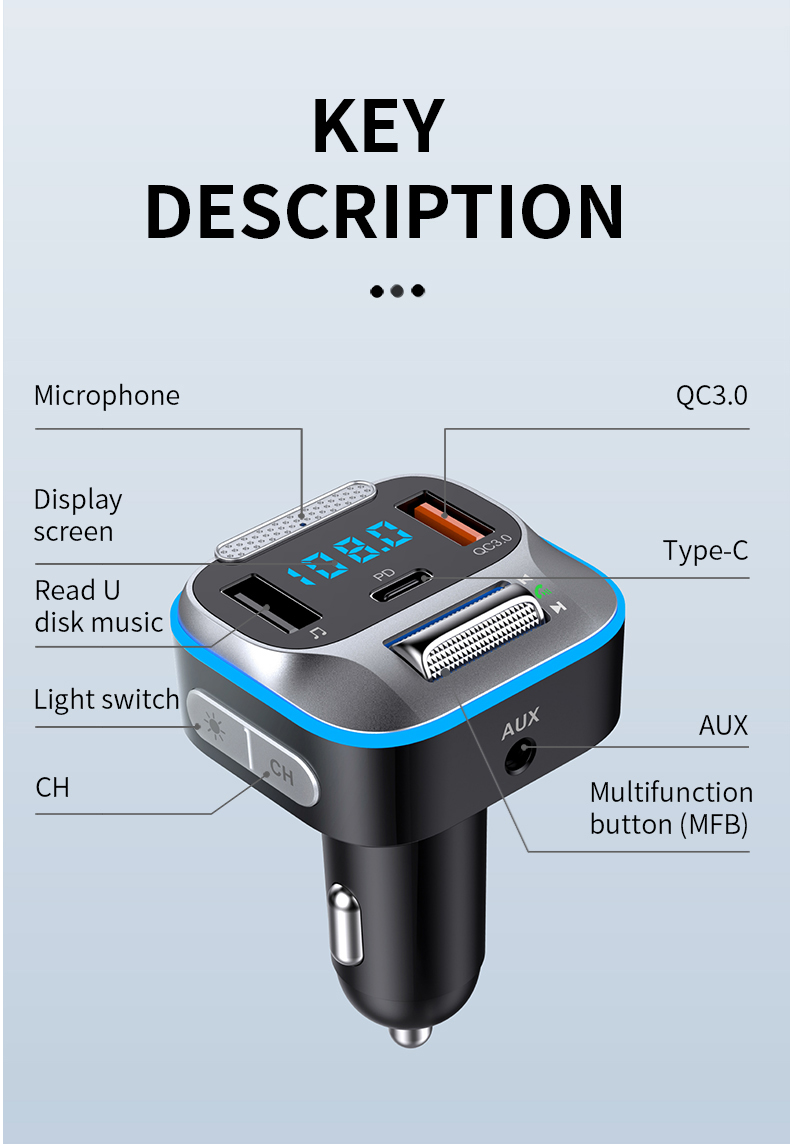 HiGi® - T73 Car bluetooth V5.0 FM Transmitter & car USB fast